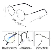 Load image into Gallery viewer, Zéro D Clean Lens Round Blue Light Blocking Glasses Computer Gaming/TV/Phones Anti Eyestrain For Men Women(Gun&amp;Black)
