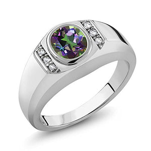 Gem Stone King Men's 925 Sterling Silver Green Mystic Topaz and White Created Sapphire Ring (1.36 Ct) (Size 11)