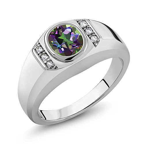Gem Stone King Men's 925 Sterling Silver Green Mystic Topaz and White Created Sapphire Ring (1.36 Ct) (Size 11)