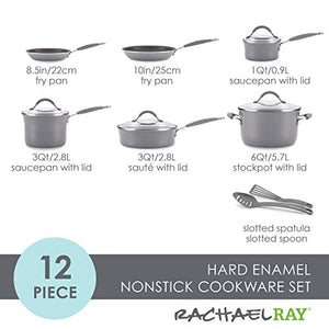 Rachael Ray Cucina Nonstick Cookware Pots and Pans Set, 12 Piece, Sea Salt Gray