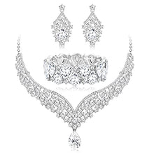 Load image into Gallery viewer, IRONBOX Crystal Wedding Bridal Jewelry Set for Women Prom Sliver Rhinestone Teardrop Necklace Earrings Bracelet Wedding Bridesmaid Gifts Fit with Wedding Dress
