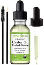 Load image into Gallery viewer, Organic Castor Oil Eyelash Serum by Sky Organics (1 oz) USDA Organic Cold-Pressed 100% Pure Castor Oil Natural Eyelash Serum Hexane-free Castor Oil with Mascara Brushes for Eyelashes and Eyebrows
