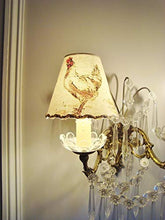 Load image into Gallery viewer, 3 Chickens fabric chandelier lampshades for sconce or wall light, Handmade with French country style rooster and hen motifs 4.3 x 5.1 ins

