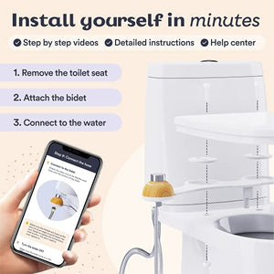 BETTERWAY Bidet Attachment For Toilet - Ultra Slim, Premium Design, Easy Install - Self Cleaning Nozzle w/Pressure Control - Non Electric Bidet Toilet Seat Attachment - Digital Install Guide (Bamboo)