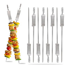 Load image into Gallery viewer, Metal Skewers for Grilling, 14 inch BBQ Skewers for Kabobs with Push Blocks, 8PCS Fat Kabob Skewers for Outdoor Grilling, Camping (with Storage Bag)
