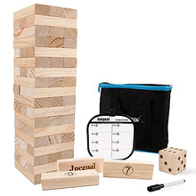 Load image into Gallery viewer, Juegoal 54 Pieces Giant Tumble Tower Blocks Game Giant Wood Stacking Game with 1 Dice Set Canvas Bag for Adult, Kids, Family

