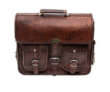 Load image into Gallery viewer, Handmade World Leather Messenger Bag 16 Inch Brown Air cabin Briefcase Leather Cross body Shoulder Large Laptop School bag (12" X 16")
