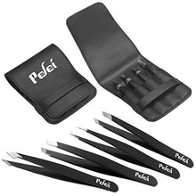 Load image into Gallery viewer, Pefei Tweezers Set - Professional Stainless Steel Tweezers for Eyebrows - Great Precision for Facial Hair, Splinter and Ingrown Hair Removal (Black)
