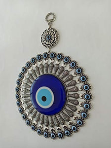 Erbulus Large Glass Flower Design Turkish Blue Evil Eye Wall Hanging – Turkish Nazar Bead - Home Protection Charm with Hamsa Keychain - Wall Decor Amulet in a Box