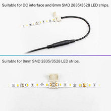 Load image into Gallery viewer, HitLights LED Strip Connector 2Pin 8mm LED Connector Kit Include Solderless Gapless Connector, 6Inch Jumper Connector, DC Female and Connector, DC Jack Splitter for 3528 5050 LED Strip
