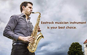 EASTROCK Tenor Saxophone B Flat Gold Laquer Sax Students Beginner With Updated Carrying Case,Reeds,Cleaning Kit,Gloves,Neck Straps,Mouthpieces
