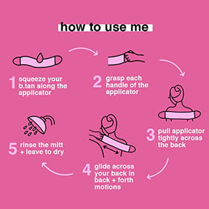 b.tan Back Lotion Applicator | We've Got Your Back Tan Self Tanner Mitt - for Moisturizers, Sunscreen, Oils & Self Tanning Mousses, Get Those Hard-to-Reach Places, Velvety Soft Material + Washable