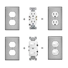 Load image into Gallery viewer, [10 Pack] BESTTEN Duplex Receptacle Metal Wall Plate with Ｗhite or Clear Plastic Film, 1 Gang Standard Industrial Stainless Steel Outlet Cover, Durable Corrosion Resistant, Brushed Finish, Silver
