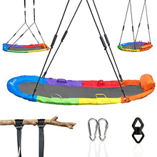 Load image into Gallery viewer, Tree Swing Saucer Swing for Kids Outdoor – Oval (65’’ x 27.5’’) for Tree – Hanging Swing with Steel Frame, Frictionless Swivel, Carabiners, Nylon Ropes, Handles &amp; Thick Padding by SportsTrail
