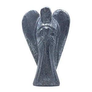 Nelson Creations, LLC Hematite Hand-Carved Natural Gemstone Crystal Healing Angel Figurine Statue, 2 Inch