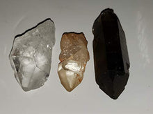 Load image into Gallery viewer, 3pc Set Clear &amp; Smokey &amp; Tangerine Quartz Points Raw Natural Healing Crystal Gemstone Specimens from Brazil
