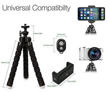 Load image into Gallery viewer, Phone Tripod, Portable and Adjustable Camera Stand Holder with Bluetooth Remote and Universal Clip for Any Smartphone, Cellphone, Phone, Android, Camera, GoPro (Black, 8")
