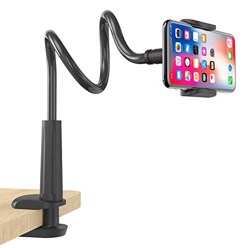 Gooseneck Cell Phone Holder, Universal 360 Flexible Phone Stand Lazy Bracket Mount Long Arms Clamp for Phone 11 Pro Xs Max XR X 8 7 6 6s Plus and Other 3.5~6.5'' Device (Black)