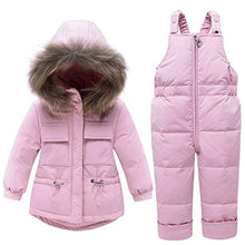 Load image into Gallery viewer, Infant and Toddler Baby Boys/Girls Snowsuit Winter Baby Clothing Set Duck Down Hooded Jacket +Bib Pants 2 Pieces Set (2-3Years, Pink)
