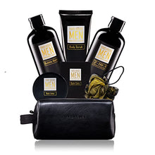 Load image into Gallery viewer, YARD HOUSE Bath and Body Spa Gifts Baskets Set for Men - Sandalwood &amp; Amber – 7Pcs Men’s Spa Kit with Body wash, Bubble bath, Bath Salt, Body Lotion, Body Scrub, Loofah and Leather Toiletry Bag
