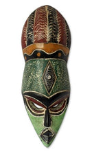Load image into Gallery viewer, NOVICA Large Handcrafted Painted Green and Yellow Nigerian Rubber Wood African Mask, God's Gift'
