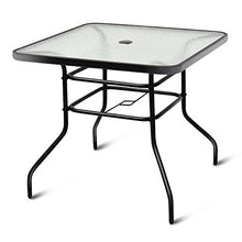 Load image into Gallery viewer, Tangkula Patio Table Outdoor Garden Balcony Poolside Lawn Glass Top Steel Frame All Weather Dining Bistro Table (Square Black 32")
