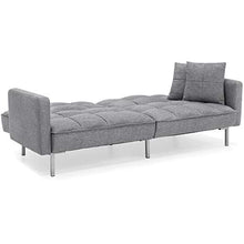 Load image into Gallery viewer, Best Choice Products Convertible Linen Fabric Tufted Split-Back Plush Futon Sofa Furniture for Living Room, w/ 2 Pillows, Wood Frame, Metal Legs - Dark Grey
