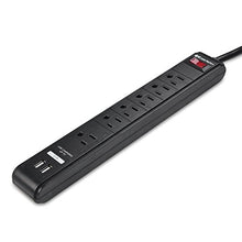 Load image into Gallery viewer, Cable Matters 2-Pack 6 Outlet Surge Protector Power Strip with USB Charging Ports, 300 Joules with 8 Foot Power Cord in Black
