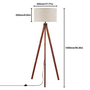 Anbomo Wood Tripod Floor Lamp, Modern Standing Light with E26 Lamp Base, Wood Floor Reading Lamp for Contemporary Living Rooms, Study Room and Office