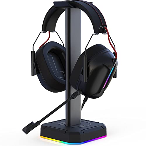Headphone Stand Gaming Headset Holder with RGB Light,Suitable for Most Headphone Such as Gaming Headphone/Bluetooth Headphone/Telephone Headset (Basic Black)