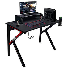 Load image into Gallery viewer, GTRACING Gaming Desk Computer Table Office PC Workstation with Shelf, Cup Holder, Headphone Holder, Built-in Power Strip 3 Outlets &amp; 2 USB Ports K-Shaped 45'' E-Sports Gamer Desk,Red
