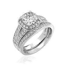 Load image into Gallery viewer, Amazon Collection Sterling Silver Platinum Plated Infinite Elements Cubic Zirconia Cushion Halo Ring, Size 8
