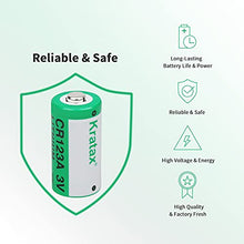 Load image into Gallery viewer, CR123A 3V Lithium Manganese Battery Kratax 12Pack Non-Rechargeable 3 Volt CR 123A Batteries 10Years Shelf Life, CE &amp; RoHS Certified for Security and Medical Equipment, for Flashlights, Digital Cameras
