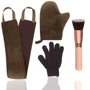 4 Pack Self Tanning Mitt Applicator Kit, with Self Tanning Glove, Self Tan Back Applicator, Exfoliating Glove, Flat Top Self Face Tanner Brush, for Self Sunless Tan Fake Bake Tan (brown)