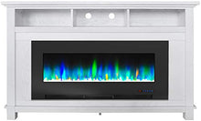 Load image into Gallery viewer, CAMBRIDGE San Jose 58 in. Freestanding Electric Heater TV Stand 50 in. Multi-Color Insert and LED Crystal Rock Display, CAM5735-1WHT Fireplace, White/Black
