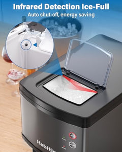 Habitio Nugget Ice Maker, Self-Dispensing Countertop Ice Maker, Pebble Ice Machine with 3L Detachable Water Tank, 33lbs Chewable Ice Cubes /24H, Electric Pellet Ice Maker with Self-Cleaning Function