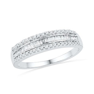 10KT White Gold Baguette and Round Diamond Anniversary Ring (1/4 cttw) ,size7.5