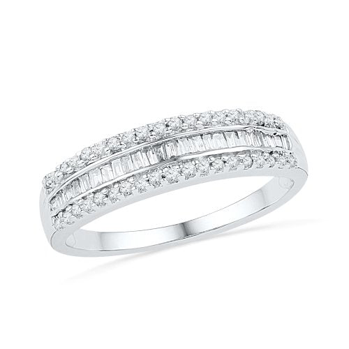 10KT White Gold Baguette and Round Diamond Anniversary Ring (1/4 cttw) ,size7.5