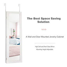 Load image into Gallery viewer, Giantex Jewelry Cabinet Armoire Door Wall Mounted, with Full Length Mirror and 5 Storage Shelves for Display Bracelets Rings Cosmetics Hanging Organizer, Mirrored Storage Jewelry Cabinets (White)
