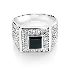 Gem Stone King Men's 925 Sterling Silver White and Black Ring (1.37 Carat) (Size 10)