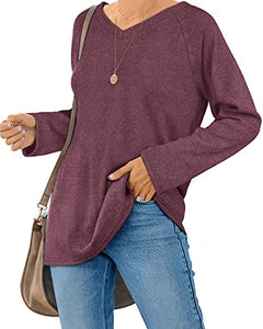 Fall Sweaters For Women Plain Tunic Shirts Purple Pullover Loose Fitting Clothes L
