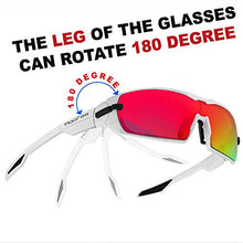 Load image into Gallery viewer, Moofee Polarized Sports Sunglasses with Rotatable Legs and 3 interchangeable Lenses Outdoor Glasses for Men Women TR90 Unbreakable UV Protection Running Driving Fishing Cycling Glasses (White-Red)
