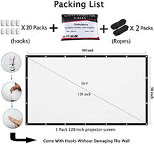 Load image into Gallery viewer, Mdbebbron 120 inch Projection Screen 16:9 Foldable Anti-Crease Portable Projector Movies Screens for Home Theater Outdoor Indoor Support Double Sided Projection
