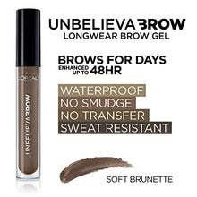 Load image into Gallery viewer, L&#39;Oreal Paris Unbelieva-Brow Longwear Waterproof Tinted Brow Gel, No Smudge, No Transfer, Sweat-Resistant, Soft Brunette, 0.15 fl oz
