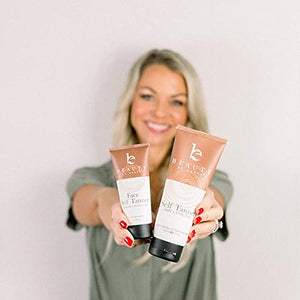 Self Tanner Face & Body - With Organic Aloe Vera & Shea Butter, Sunless Tanning Lotion, Buildable Light, Medium or Dark Tan - Tanning Mitt Applicator Set, Exfoliating Gloves, Mitt for Body and Face