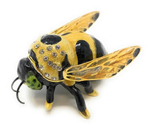 Load image into Gallery viewer, Kubla Craft Enameled Bumblebee Mini Trinket Box, Accented with Austrian Crystals, 2 Inches Long
