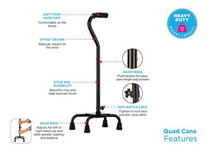 NOVA Medical Products Heavy Duty Quad Cane with Large Base, Black, 4.5 Pound (5710BK)