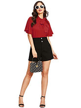 Load image into Gallery viewer, SheIn Women's Casual Side Bow Tie Neck Short Sleeve Blouse Shirt Top Medium Red
