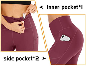 IUGA High Waisted Yoga Pants for Women with Pockets Capri Leggings for Women Workout Leggings for Women Yoga Capris (Maroon, M)