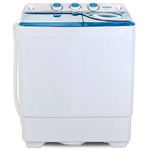 Load image into Gallery viewer, KUPPET Compact Twin Tub Portable Mini Washing Machine 26lbs Capacity, Washer(18lbs)&amp;Spiner(8lbs)/Built-in Drain Pump/Semi-Automatic (White&amp;Blue)

